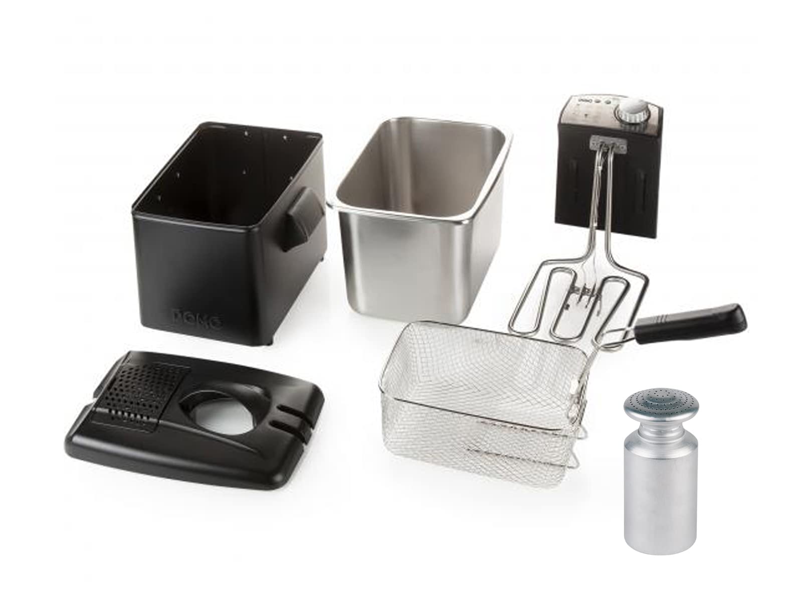 Große Kaltzonen Fritteuse Edelstahl in Schwarz, Sichtdeckel & Filter 3200Watt 4,5Ltr.