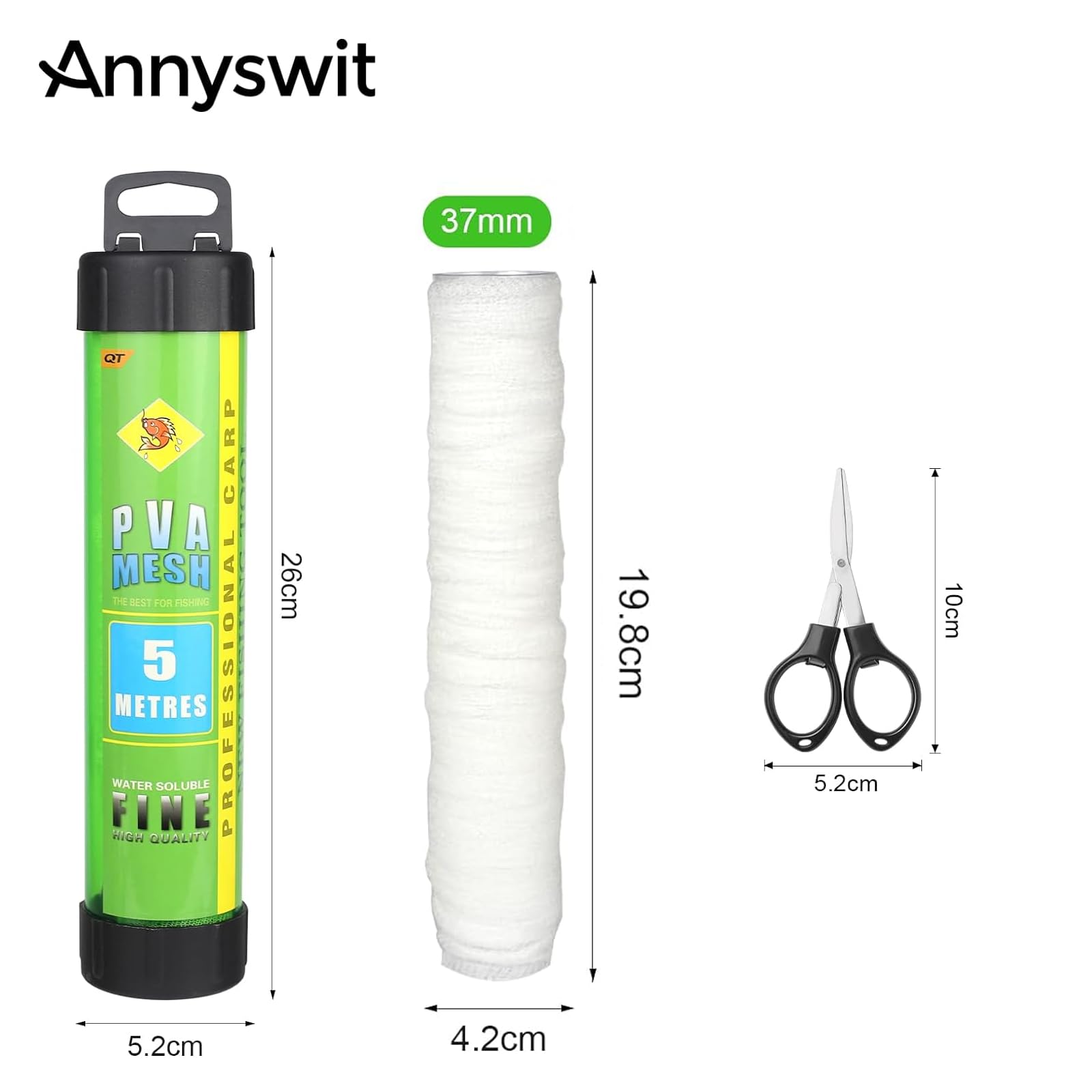 Annyswit 5m Pva Mesh Kit with Scissors&Funnel&Plunger System 18&25&37 mm Pva Bags Carp Fishing Accessories Carp Fishing Mesh Bags Fast Melt Fishing Refill for Boilie Bait Feeding Rig - Image 2