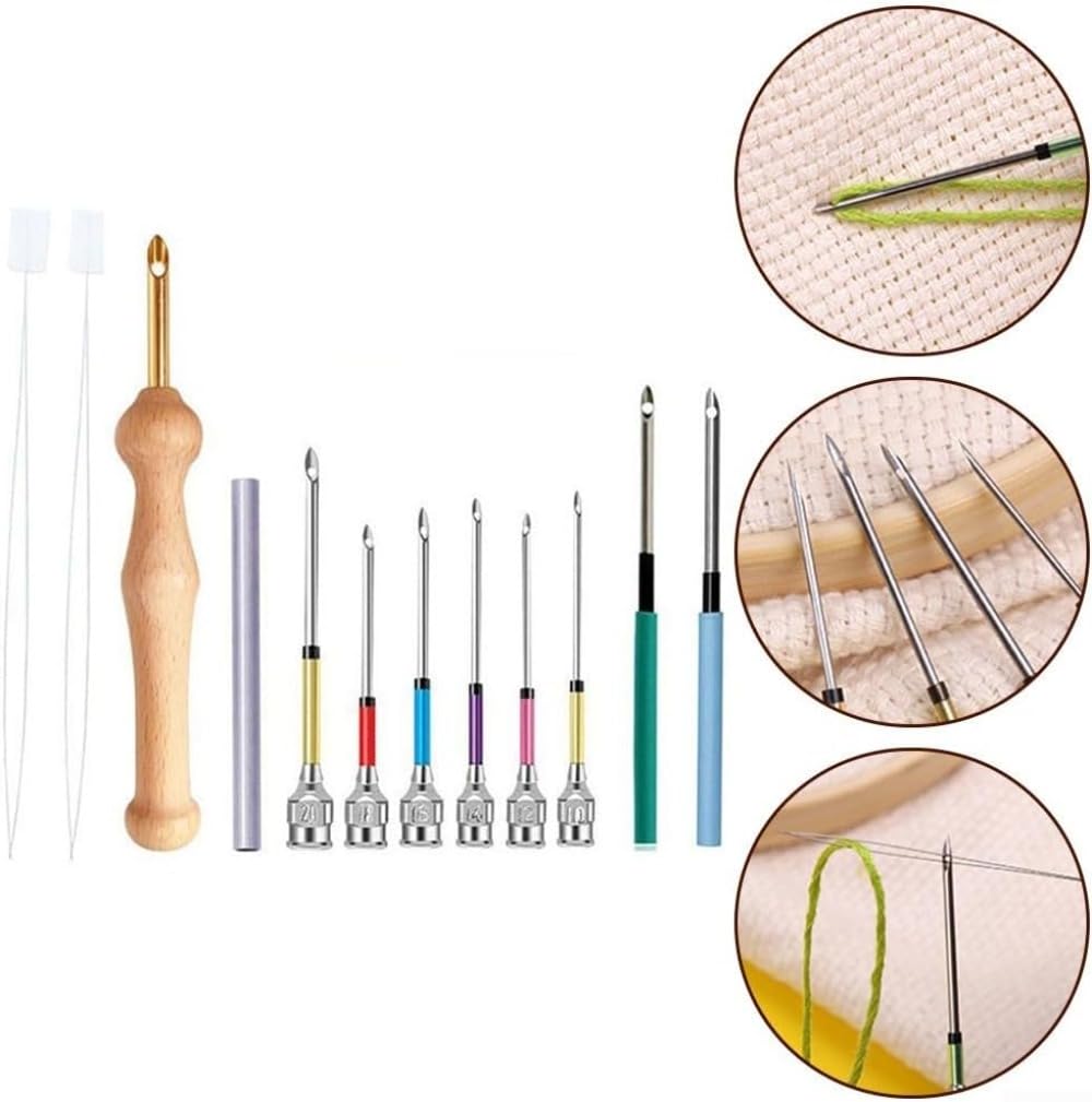 Juego de agujas de bordar, diseño ergonómico, fabricado en aleación y madera con cómodo mango de madera para tejer, tejer, bordar, coser