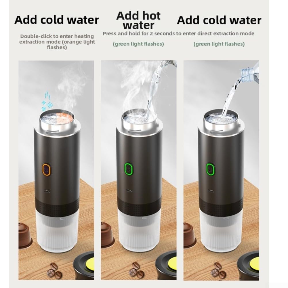 Eléctrica portátil para cafetera espresso USB-C 60 ml cápsula eléctrica (gris 60 ml) | Carga rápida USB-C, capacidad de 60 ml, compatible con cápsulas, preparación de un botón, ajuste de portavasos de coche