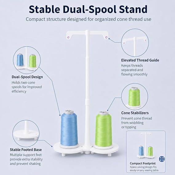 Simthread White ABS Dual Spool Thread Holder for Compatible Sewing Machines