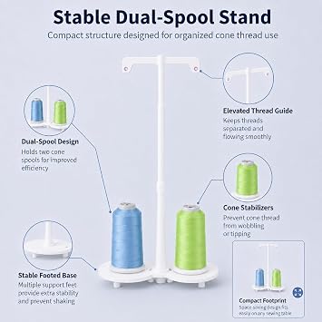 Simthread White ABS Dual Spool Thread Holder for Compatible Sewing Machines