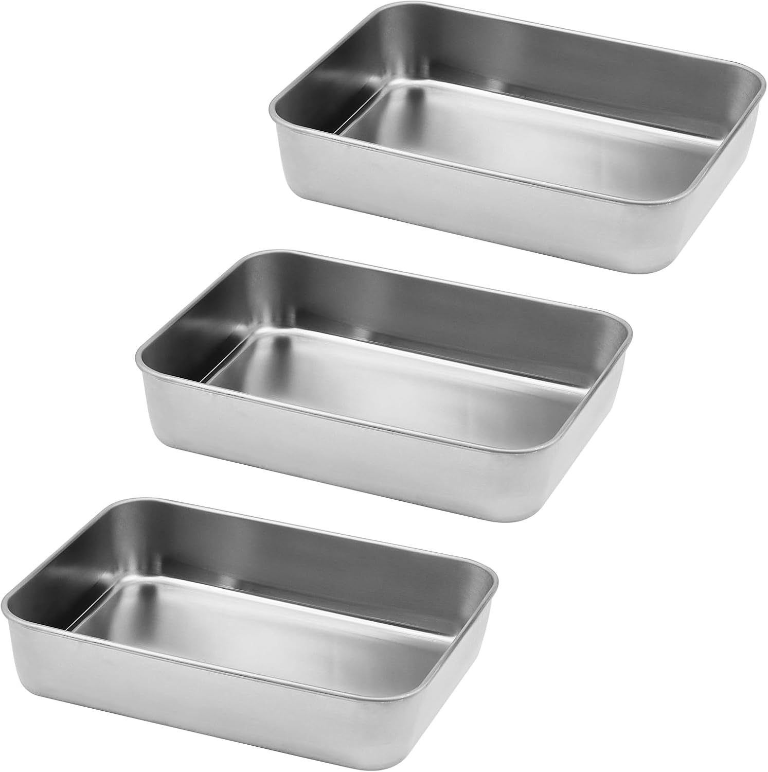 ZEONHAK Set of 3 Small Stainless Steel Baking Pan, 24x18x5cm Non Stick