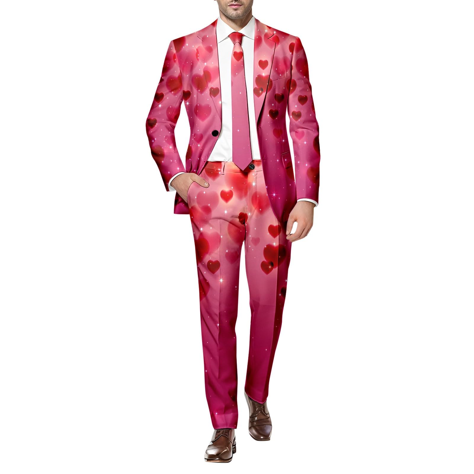 Valentinstag Party Kostüm Herren Blazer 2 Teilige Bedruckte Anzug für Männer Herz/Love Druck Blazer Elegante Jacke mit Hose Slim Fit Anzug für Valentinstag Party Outfits