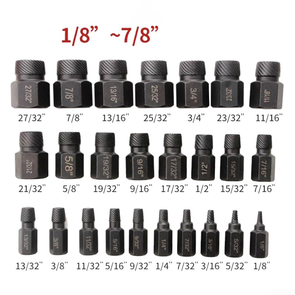 Juego de extractores de Tornillos de 25 Piezas, Juego de extractores de Tornillos de múltiples estrías con Cabeza Hexagonal, Herramienta para extraer Tornillos y Pernos dañados