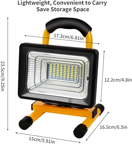 Vista 11 de LANFU Luz de trabajo LED de 15 W con soporte, luces de inundación portátiles recargables de 4000 lm, interruptor de brillo ajustable, IP65