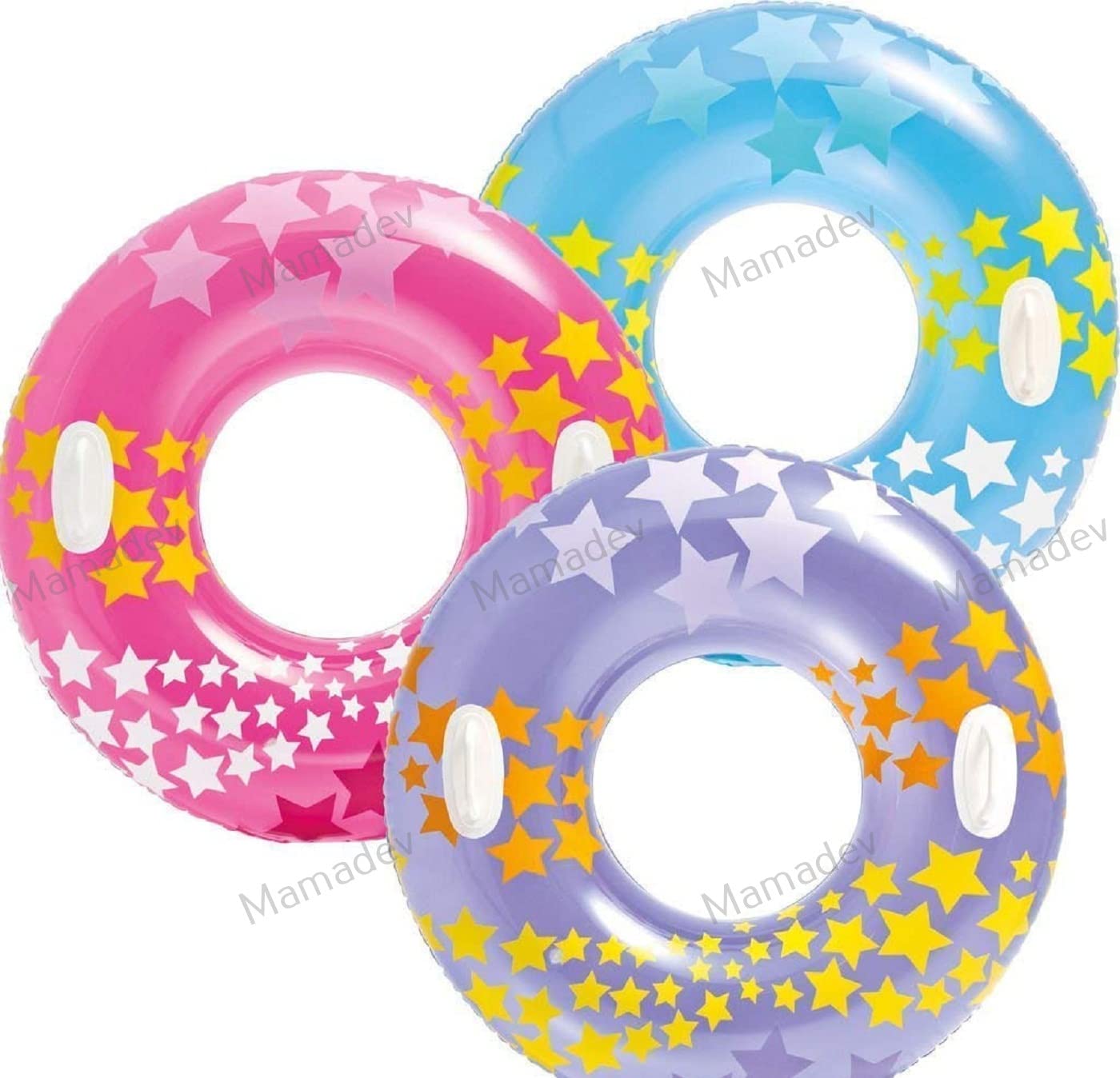 Mamadev®:- Adult Swimming Ring Inflatable Pool Float Tube Circle Water Toys Air Mattress Pool Swim Tube with 2 Handles(Size - 30''inch)(Multi Color)(8+ Years up)(1 PIS) 1