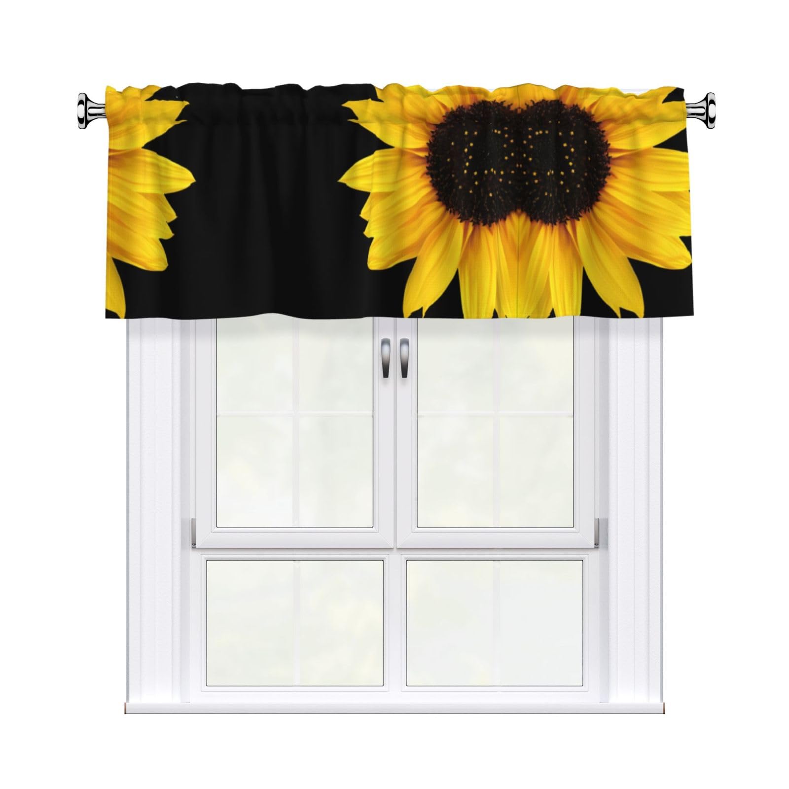 WHJSHOP Wild Flower Sunflower Prints Curtain Valance 54x18in - Peach Skin Kitchen Window Layer, Filtered Light & Quick-Install Rod Pocket Cover