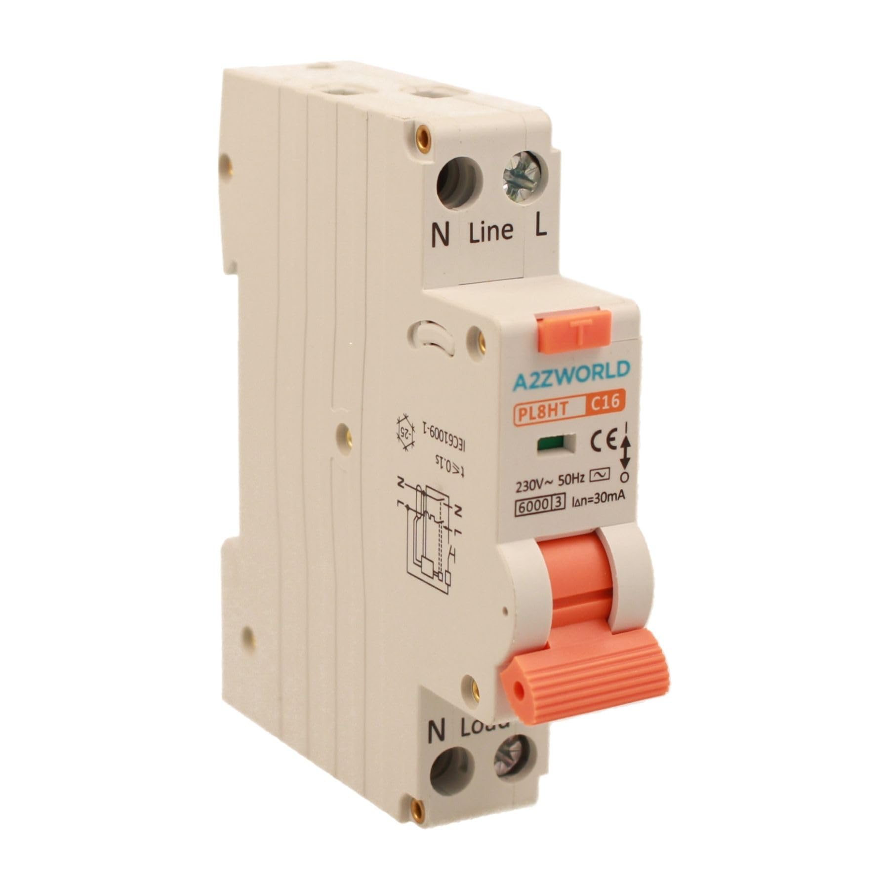Interrupteur magnétothermique différentiel 16 A C16, type AC Courbe C, 1P+N 6 kA 30 mA 220 V, RCBO Salvavita Slim, occupe seulement 1 module DIN