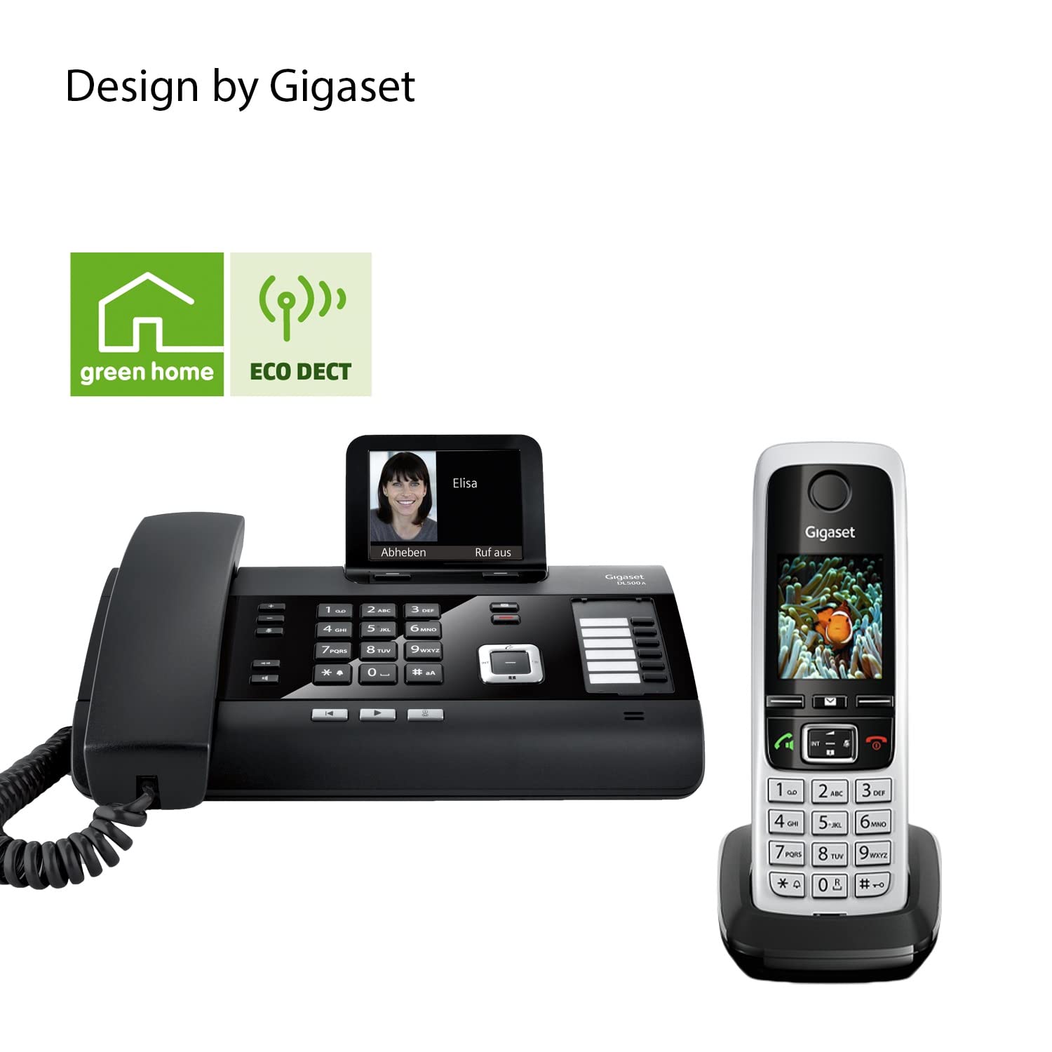 Gigaset DL500A und C430HX -Schnurgebundenes DECT Telefon mit zusätzlichem Mobilteil - Kombi-Set - ideal für's Homeoffice - Farbdisplay - großes Adressbuch - Freisprechfunktion, schwarz/schwarz-silber