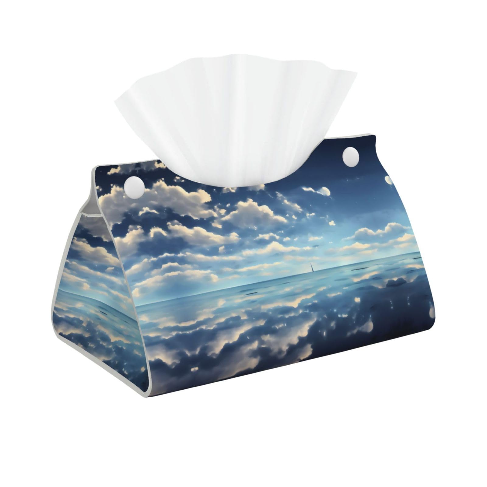 White Clouds Over the sea Print Long Tissue Box Cover Holder Foldable Leather Organizer for Vanity, Nightstand, Desk & Bathroom