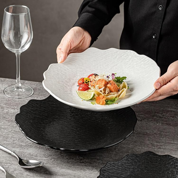 Pratos Plato de Cena Irregular cerámica 8.5 Pulgadas for Ensalada, Fruta, Cocina, Aperitivo, Desayuno, hogar, Forma Especial, Estilo Occidental, Profundo Vajilla(A,8.5 in)
