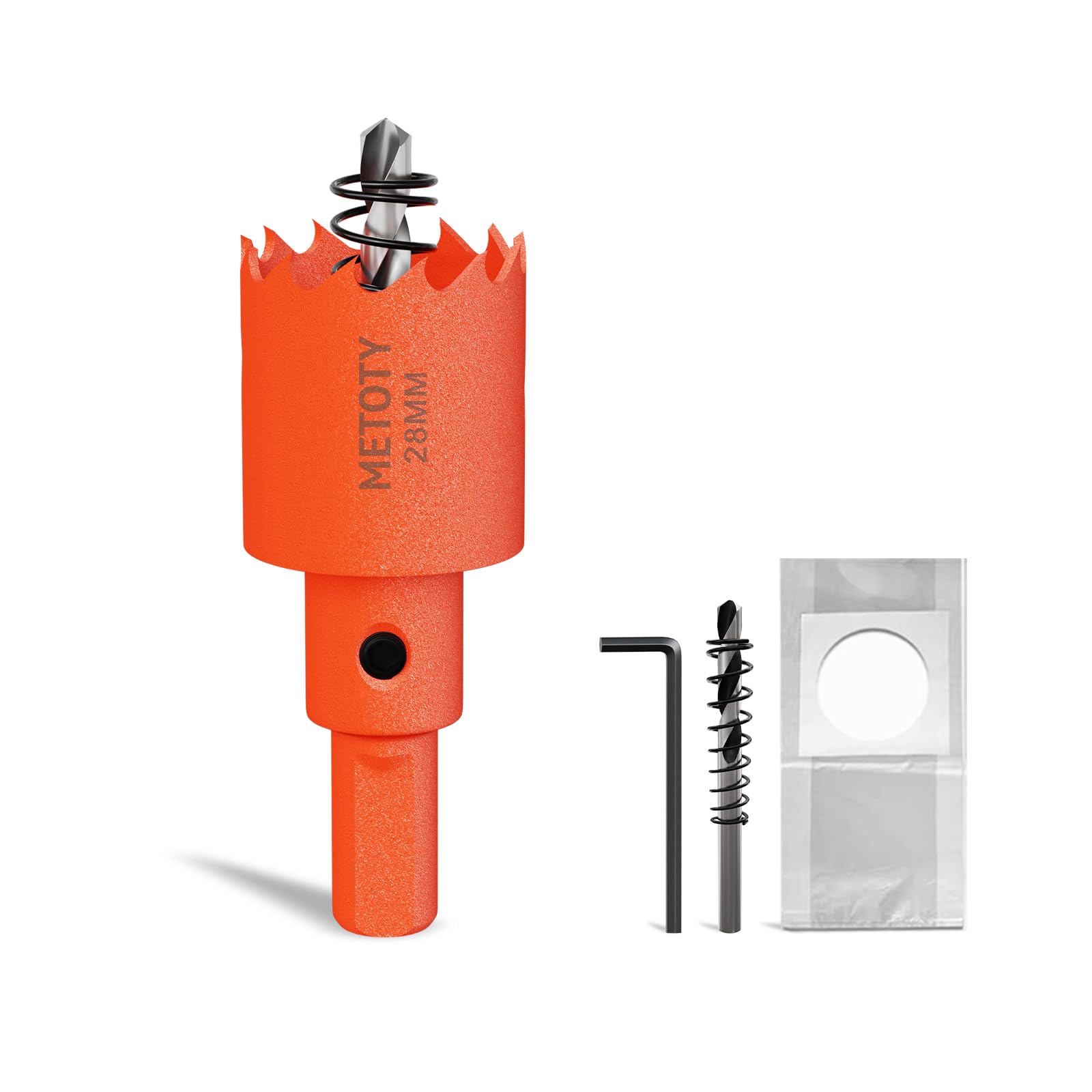 METOTY 28mm Bi-Metal Hole Saw,Universal HSS M42 Hole Saws,with Triangular Shaft Adapter and Centring Drill, One Free Dust Bag for Aluminum, Metals, Plastics, Acrylic Glass, Wood, Gypsum board — image 1