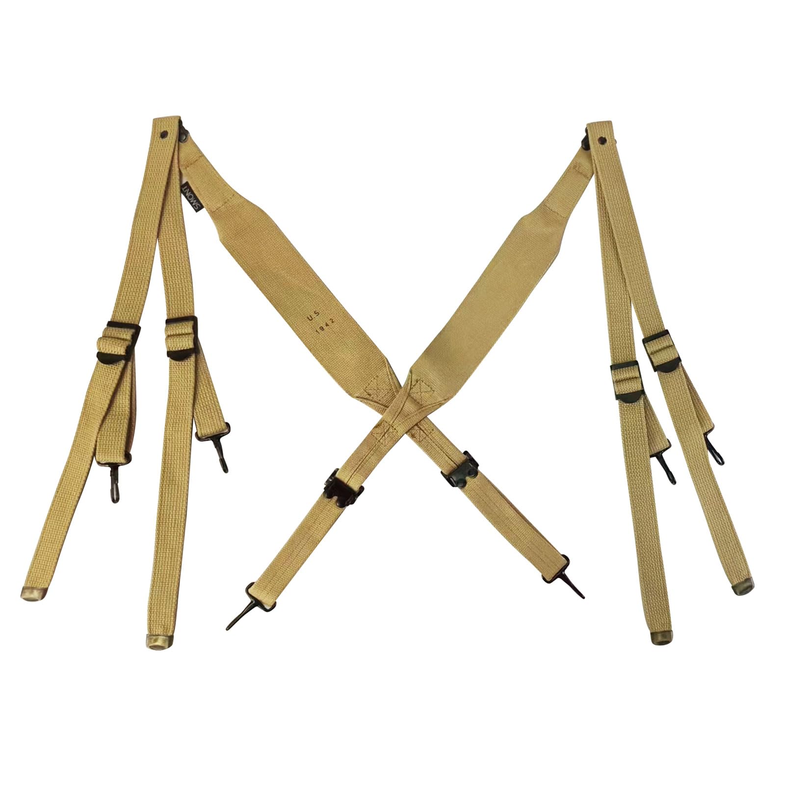WW2 US Army M1936 Combat Suspenders WWII Standard X Strap Replica Military Canvas Webbing (Khaki)