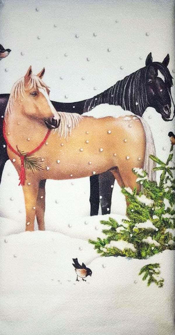 Mary Lake Thompson Winter Snow Horses Kitchen Dish Towel