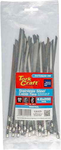 Tork Craft S/Steel Cable Ties Ss304 4.6Mm X 200Mm Natural 50Pc