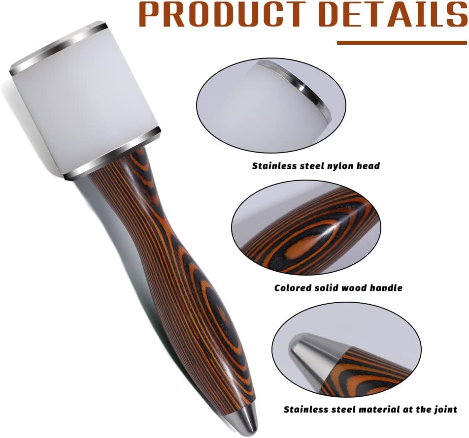 Leather Nylon Hammer, Straight Head Carving Hammer for Handmade Leather Crafts (Brown/Water-Rippled)