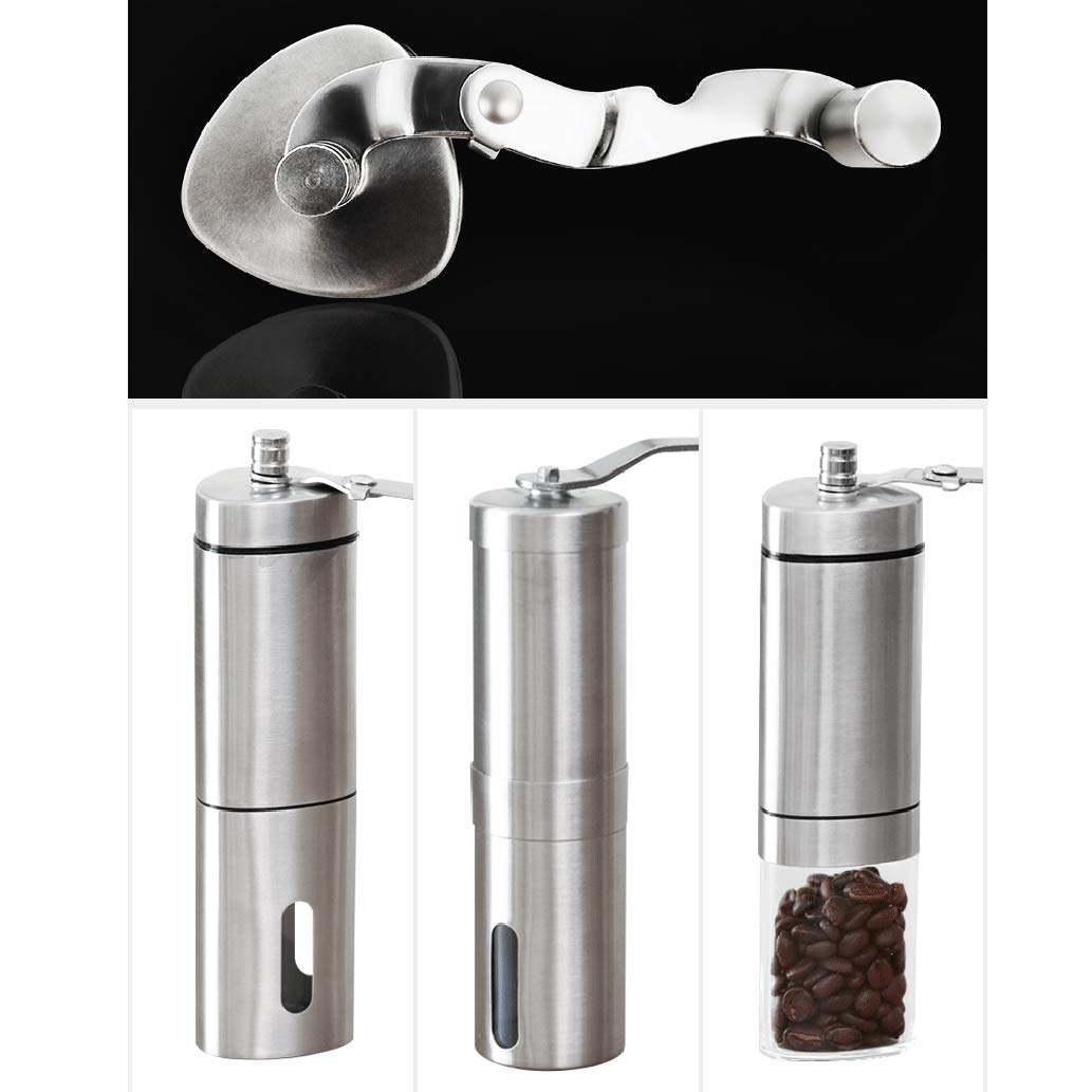 Handkaffeemühle, Edelstahl Manuelle Kaffeemühle mit Keramikmahlwerk– Stufenlose Einstellung des Mahlgrades Perfekt für Zuhause, Büro und Reisen