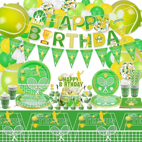 Décoration anniversaire tennis kit complet assiettes papier serviettes nappe ballons enfant 20 invités