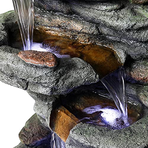 Image of SunJet 6-Tier Outdoor Water Fountain with LED Lights - 32.6inches Rock Water Fountains for Home Garden, Yard, Patio, Deck Decor - Soothing Tranquility Floor-Standing Waterfalls
