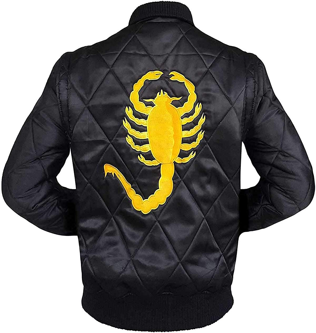 Hifacon Men's Black Drive Scorpion Ryan Gosling Scorpio Logo Jacket Quilted Design Satin Bomber Jacket