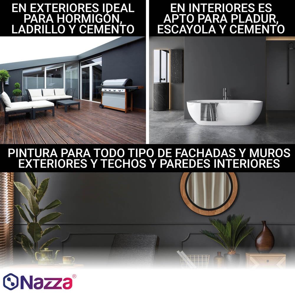 Nazza Pintura Negra Mate - Pintura Negra Pared para Interior y Exterior - Alta Cobertura, Lavable, Resistente y con Certificación Reacción al Fuego BS1D0 - Formato 5 Kg