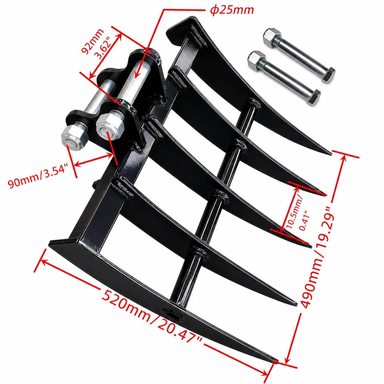 Râteau hydraulique inclinable pour mini excavatrices 0,8-2T