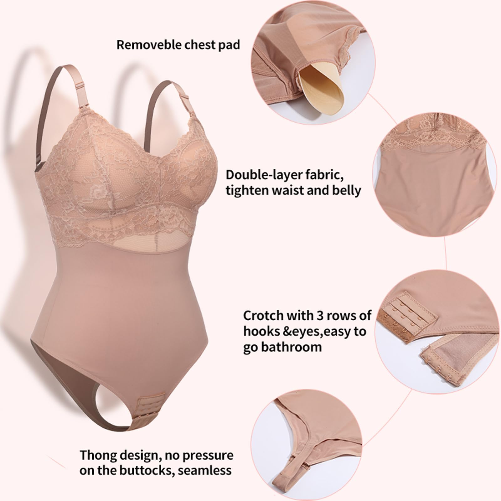 Kanten string bodysuit dames naadloze full body shaper, afslankende taille buikcontrole ondergoed platte buik glad korset