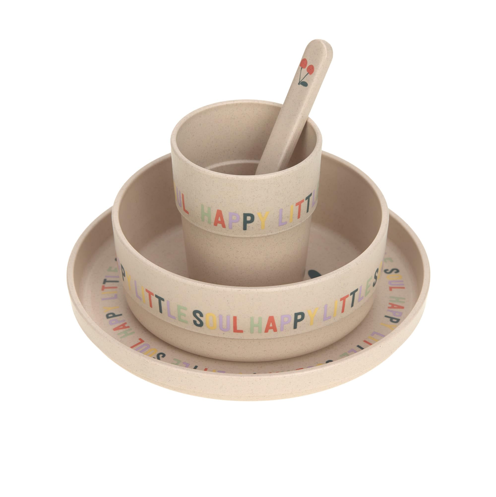 LÄSSIG Ensemble de vaisselle pour enfants (assiettes, tasses, bols, cuillères) sans mélamine, sans BPA, pour lave-vaisselle et micro-ondes/Dish Set Happy Fruits Cherry