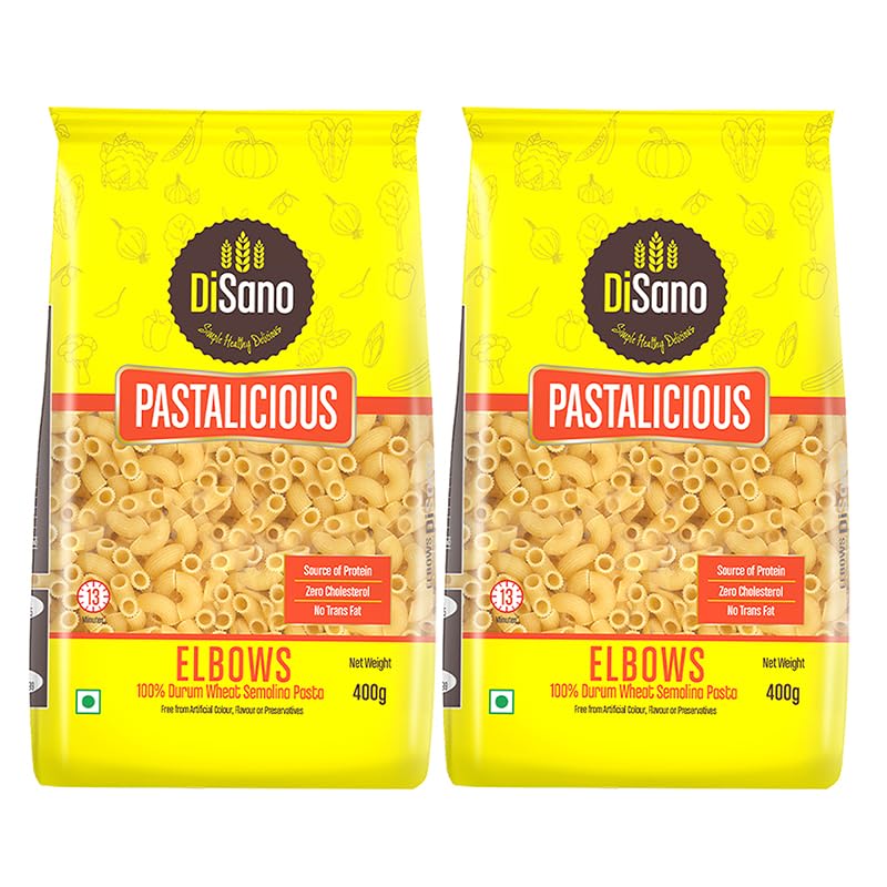 Image of DiSano Elbow Pasta 400 gm (Pack of 2), Healthy Pasta, Made with 100% Durum Wheat Semolina, 100% Suji, No Maida, Source of Protein & Fibre, Non-Sticky