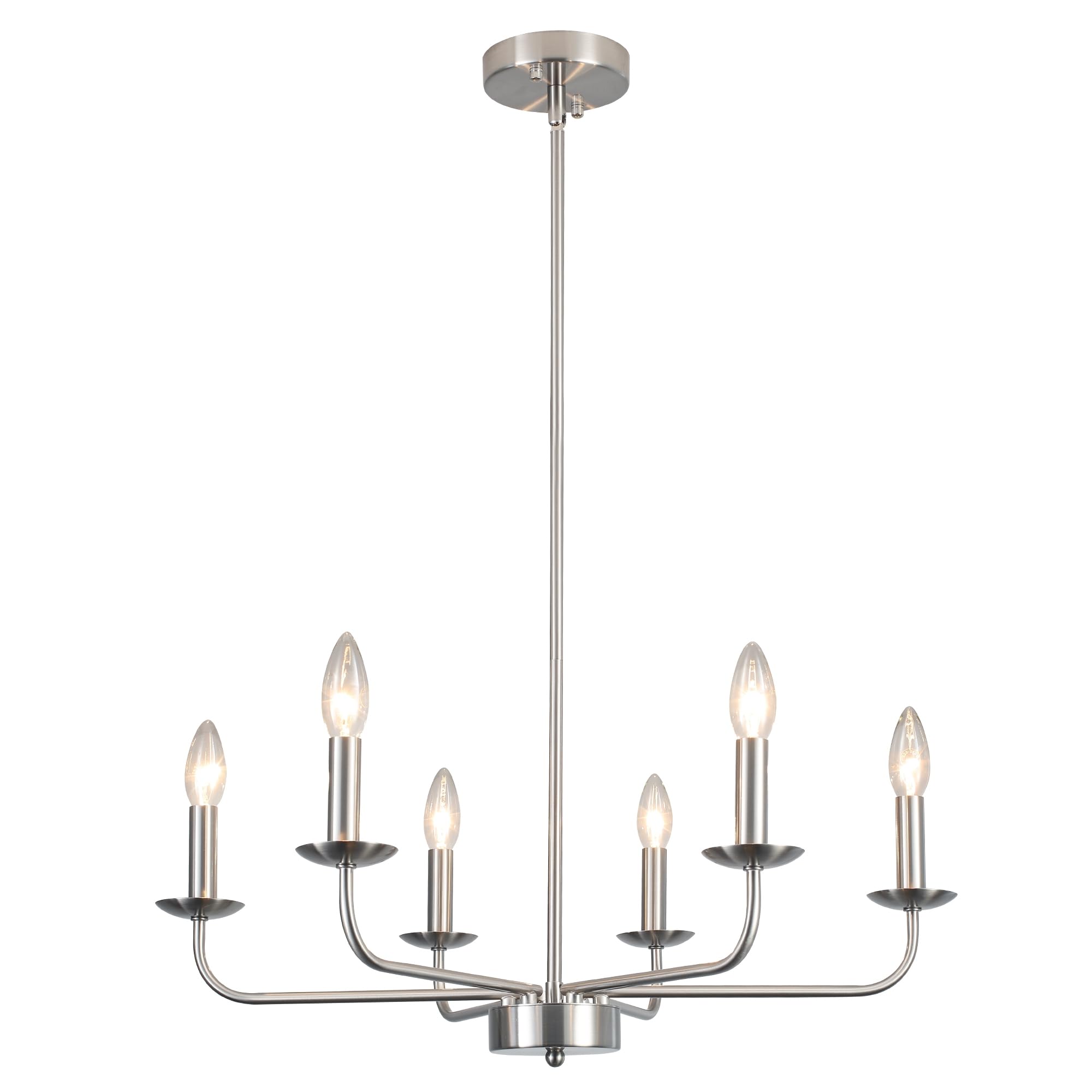 Żyrandol nowoczesny srebrny lampa wisząca, 6 źródeł światła, 61 cm, regulacja wysokości | Lampa wisząca do jadalni vintage, niklowa lampa sufitowa z E14, lampa wisząca do kuchni, jadalni, sypialni