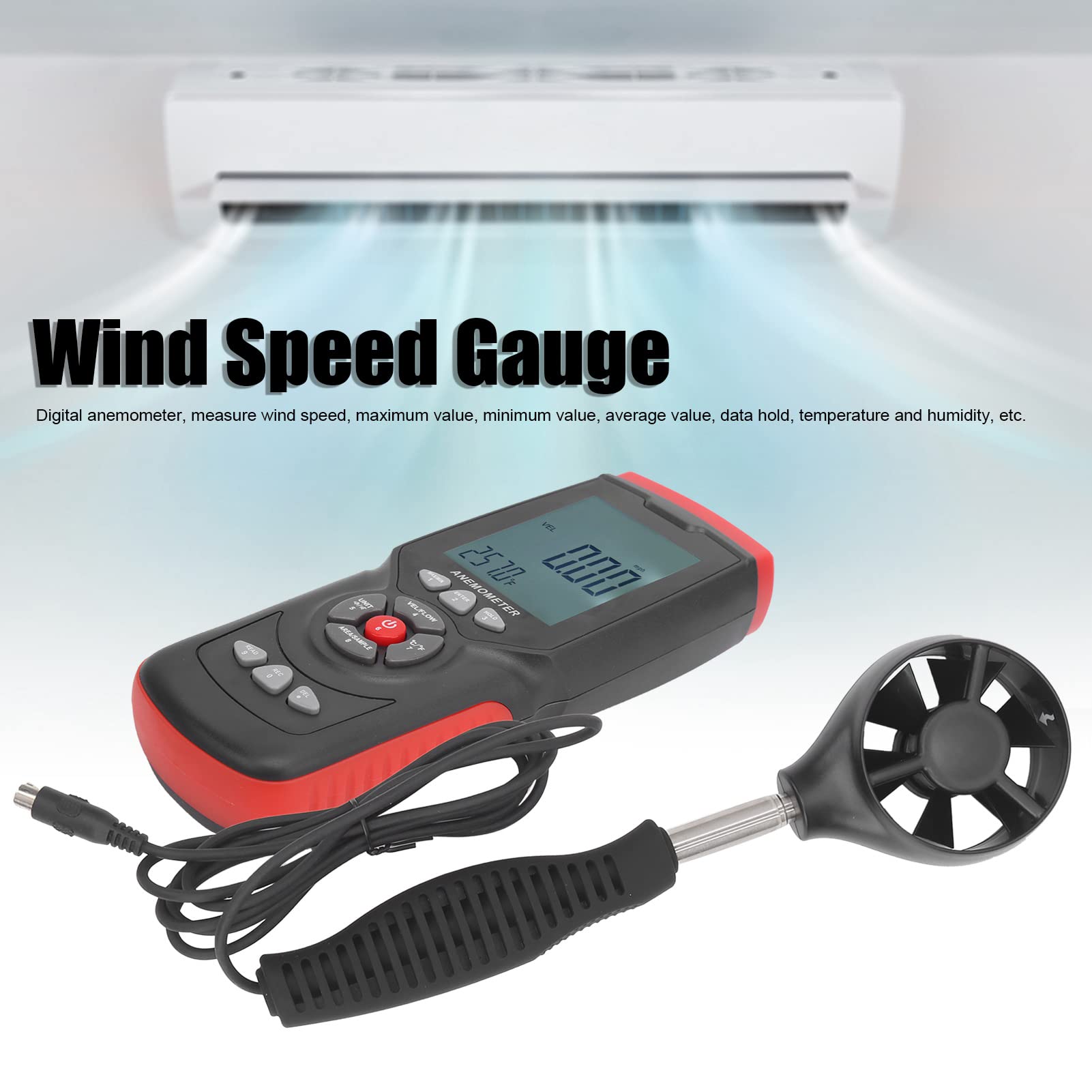 Anemómetro GT8913 Medidor de humedad y temperatura de velocidad del viento digital industrial Probador Medidor de velocidad del viento de mano con mango retráctil para medir