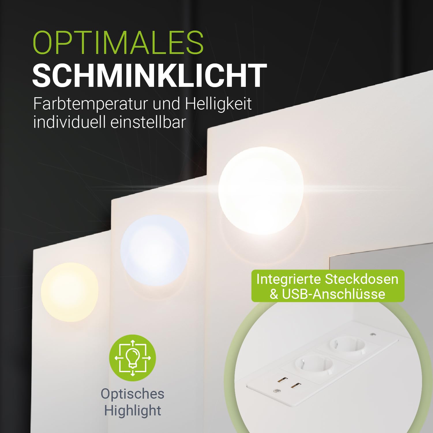 Juskys Schminktisch Malia mit LED-Spiegel, 7 Schubladen, individuelle Lichteinstellung, viel Stauraum, modernes Design, kompakt & pflegeleicht für Make-up
