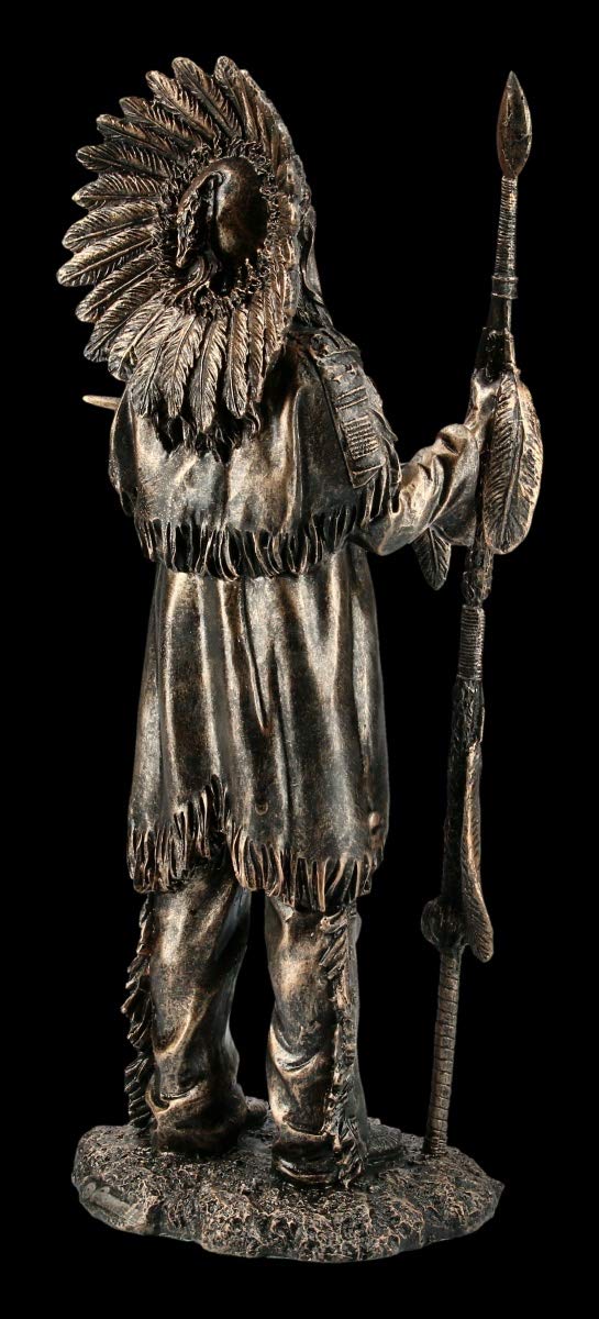 Figuren Shop - Chef Indien en Bronze - Figurine de Décoration, Décoration Western, Sculpture, Statue, Aspect Bronze, H 33 cm, Marron