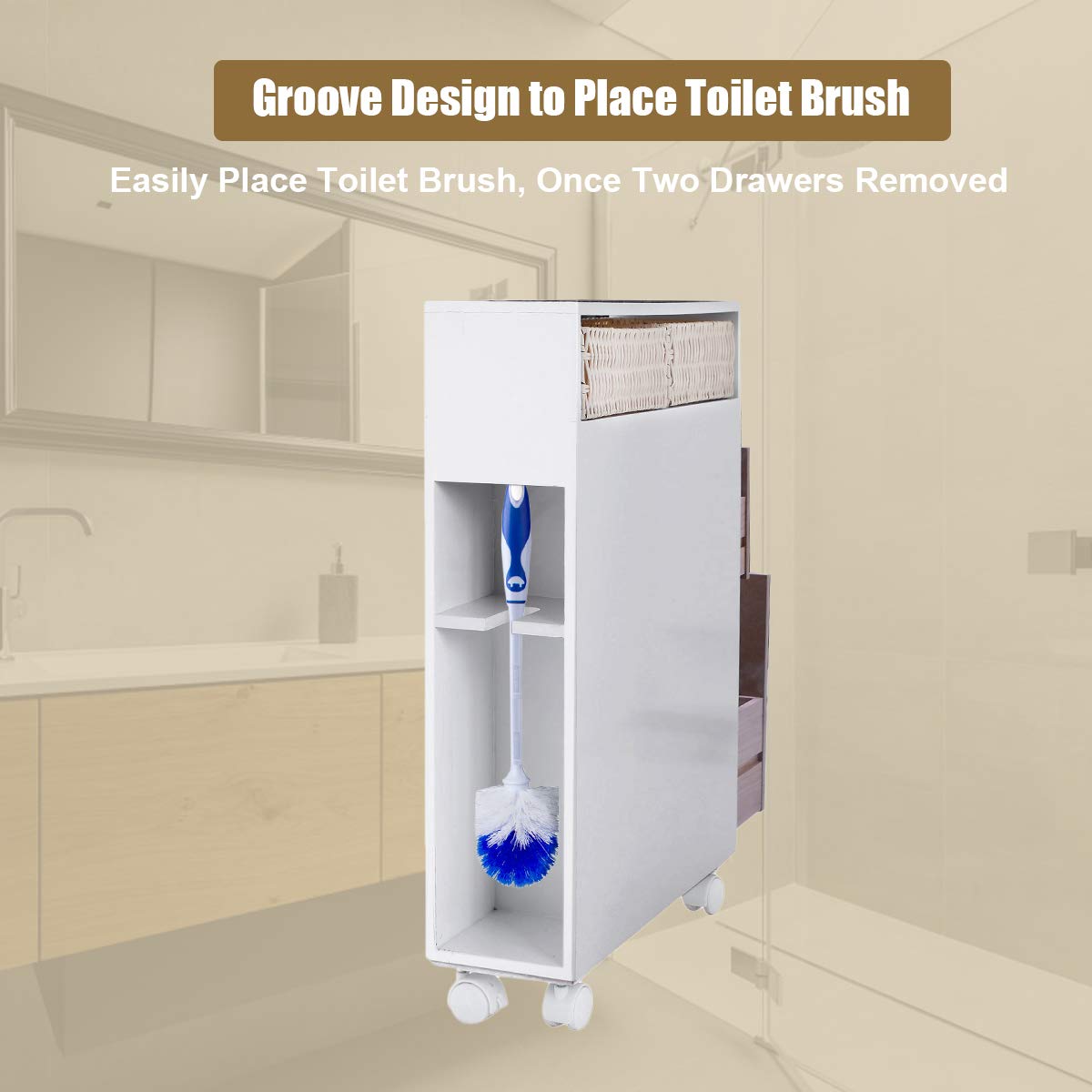 Buy Tangkula Slim Bathroom Storage with Wheels, Narrow Rolling