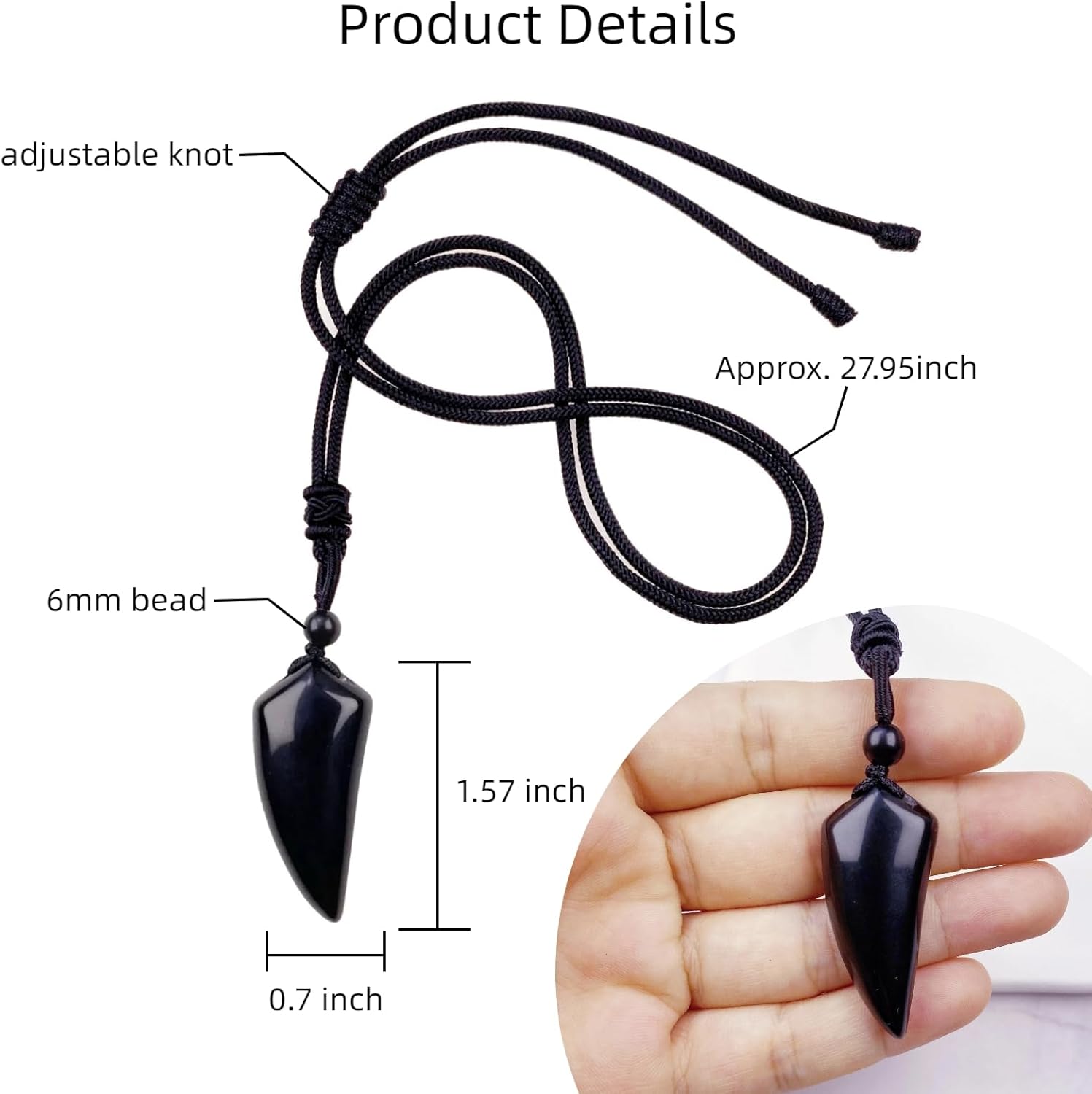 EDEN'S CALL Natural Stone Necklace for Men and Women Adjustable Cord Wolf Tooth Amulet Healing Crystal Stone Pendant Necklace for Lucky Love, Black Obsidian - Image 4