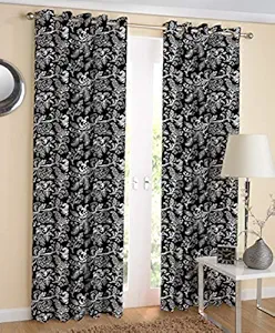 AIRWILL, 100% Cotton Designer Printed 7ft Door Curtains, (Black &White Colors) Pack of 2 pcs