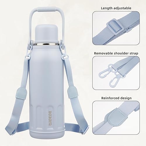 Miniatura 4 de BJPKPK - Botella de agua térmica aislada con asa y tapa de 50 onzas, botellas de agua de acero inoxidable sin BPA para bebidas frías y calientes,