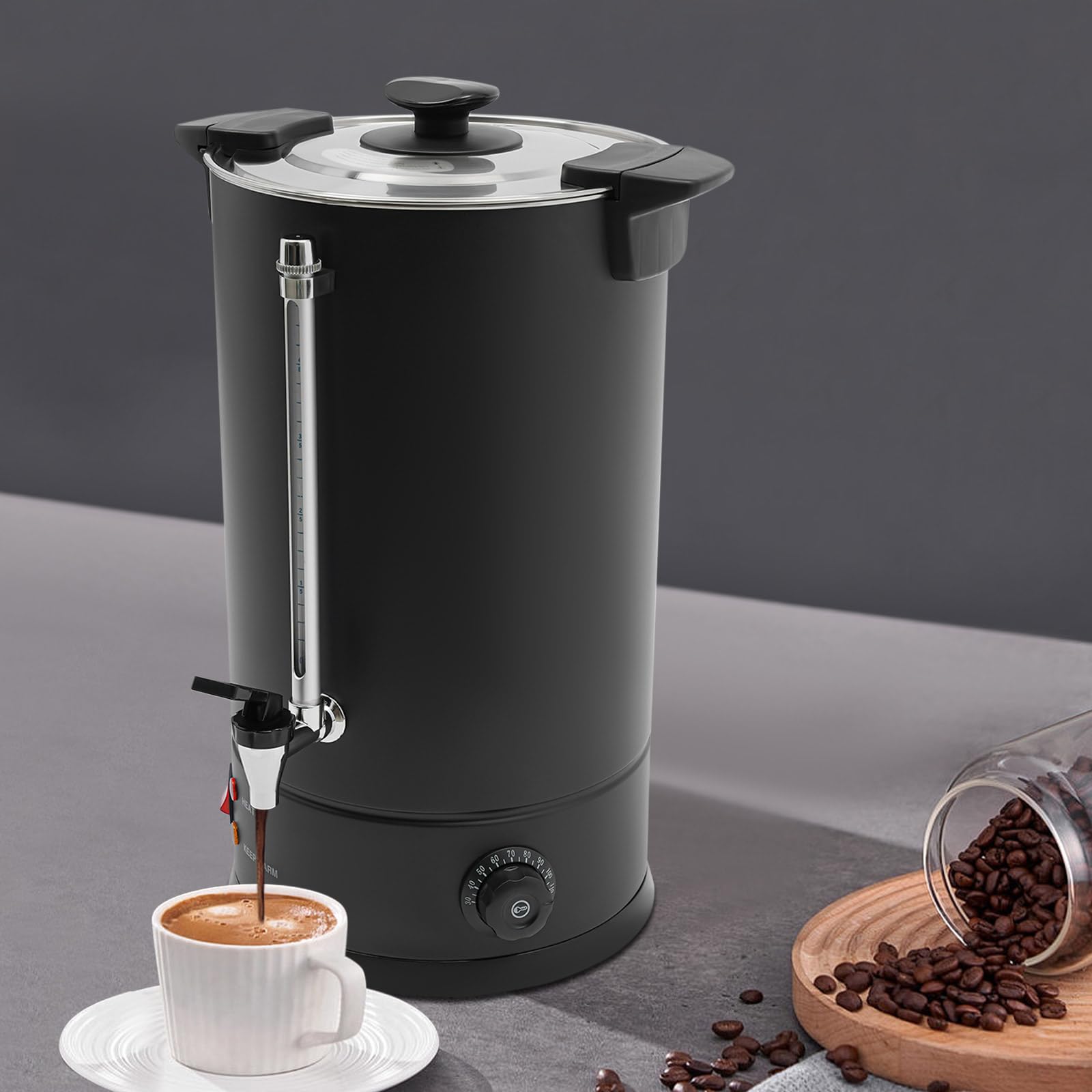 Commercial Coffee Urn, 15L/80-90cup Portable Stainless Steel Large Hot Drink Dispenser, Easy Two Way Coffee Maker Urn w/Cool-Touch Handles & Lid, Easy to Clean, Black