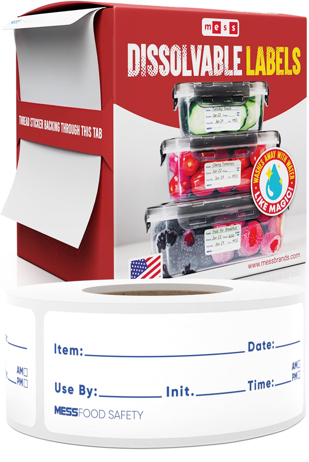 MESS Dissolvable Food Labels, 1x3, 200/Roll - Dissolves in 30 Seconds or Less - Removable Mason Jar Labels – Freezer, Canning & Kitchen Organization