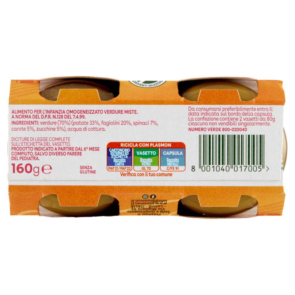 Plasmon verdure miste, 12x (2x 80g), Mit ausgewählten Zutaten, 100% natürlich, Ohne Stärken und Salz hinzugefügt + Italian Gourmet polpa 400g