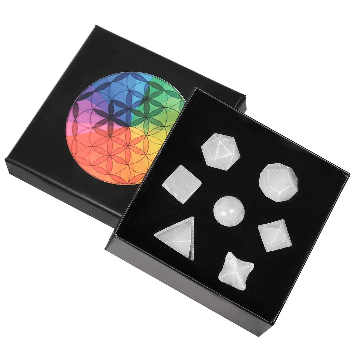 rockcloud Rock Quartz Platonic Solids Sacred Geometry with Merkaba Star Set, Healing Crystal Faceted Gemstones for Meditation Reiki Balancing, Pack of