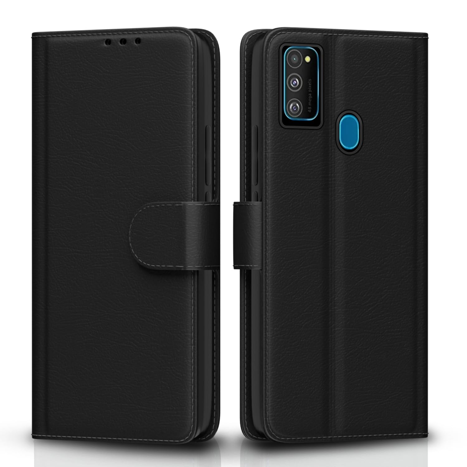 Pikkme Flip Cover Leather Finish | Inside TPU with Card Pockets | Wallet Stand and Shock Proof | Complete Protection Flip Case for Samsung Galaxy M30s / M21 / M21 2021(Black)