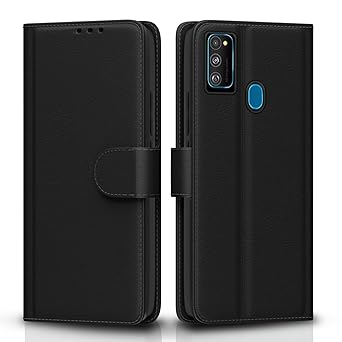 Pikkme Flip Cover Leather Finish | Inside TPU with Card Pockets | Wallet Stand and Shock Proof | Complete Protection Flip Case for Samsung Galaxy M30s / M21 / M21 2021(Black) - image, photos
