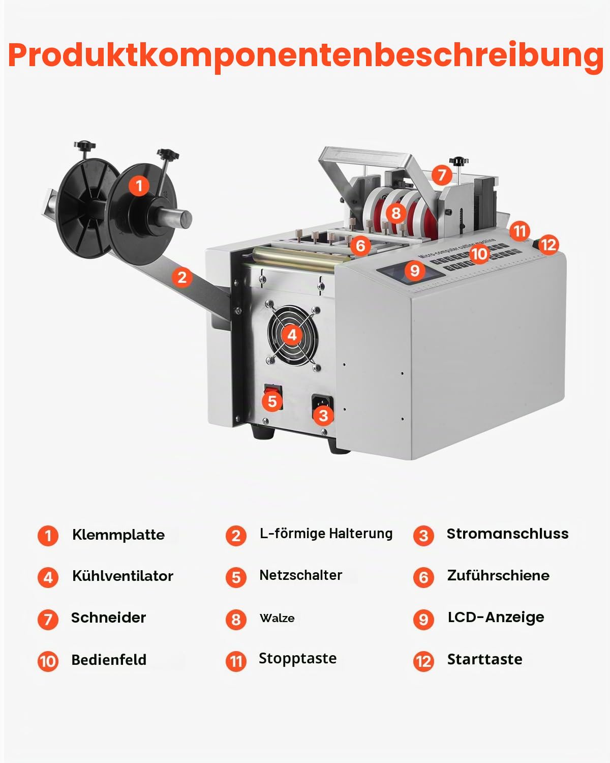 VEVOR Automatischer Schrumpfschlauchschneider, Kabelrohrschneidemaschine mit 1–85 mm Schnittbreite, 0,1–99999,9 mm Länge, Rohrschneider für Schrumpfschläuche, Fiberglasrohre, Kabel, Wachsschläuche
