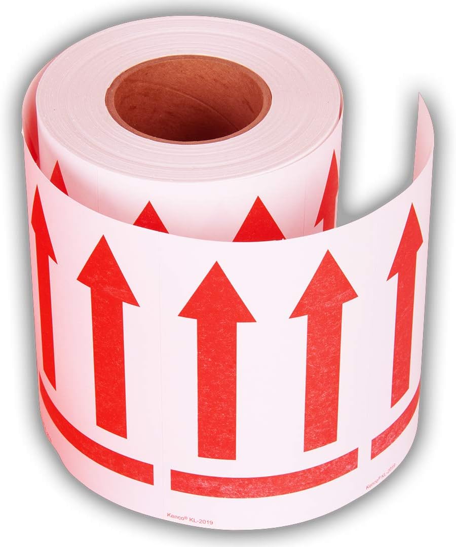 Kenco 3" X 5" Red Arrows This Side Up Safe Handling Stickers for Shipping and Packing - 500 Adhesive Labels Per Roll (100 Pack)