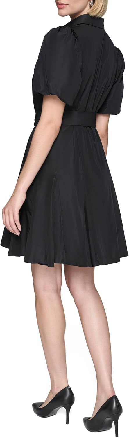 KARL LAGERFELD Womens Embellished Puff Sleeve Taffeta a Line Dress - Image 4