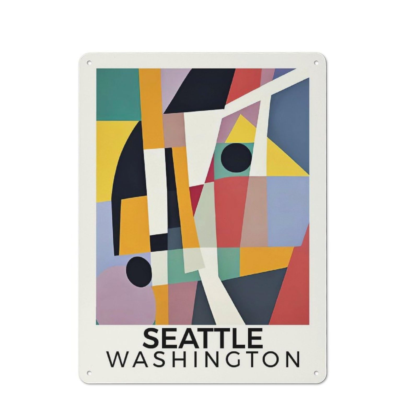 Junmoney Style-24 Tin Wall Plaque 40X30cm With Seattle Washington For Home Office Or Studio, For Garage, Workshop And Man Cave Decoration