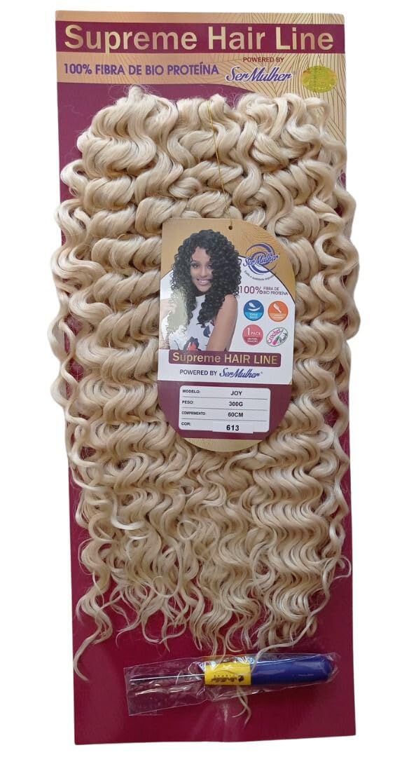 Ser Mulher JOY - Extensión de pelo rizado 60Cm para Crochet Braids 100% Aspecto Natural Extensiones de Cabello Peso: 300 gr trenzas de ganchillo (613 Rubia platino)