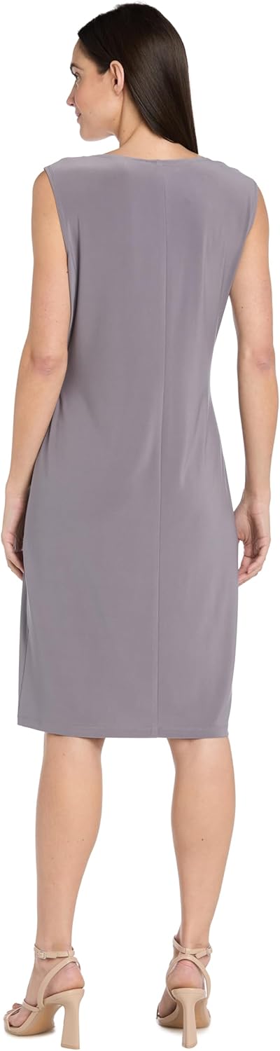 R&M Richards Women's Metallic Knit Pleated 3/4 Sleeve Jacket & Shift Tank Dress Set W/Necklace | Evening & Cocktail Party